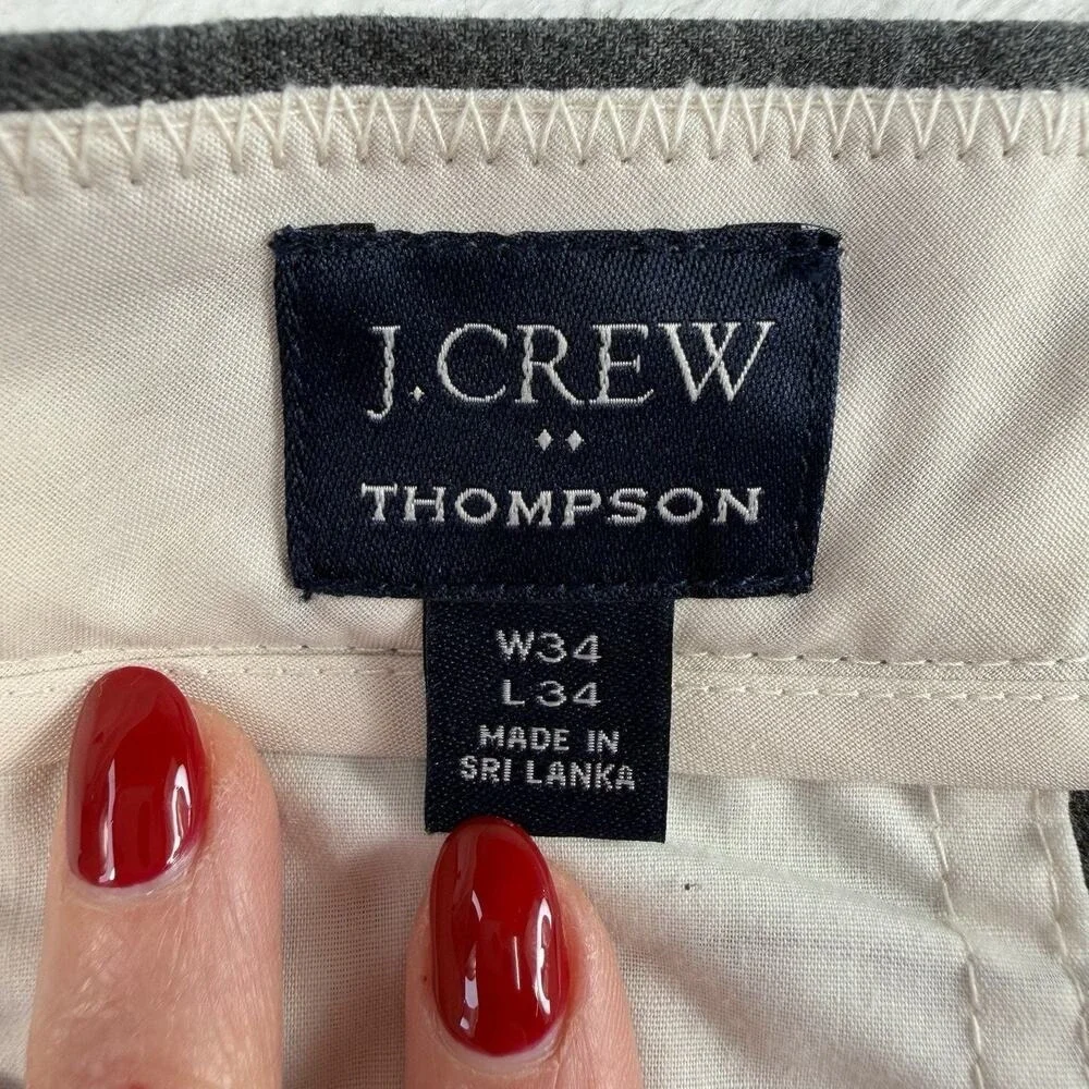 J.CREW 34x34 34 Thompson‎ Bedford Pant Tapered Straight Narrow Gray Cotton Mens